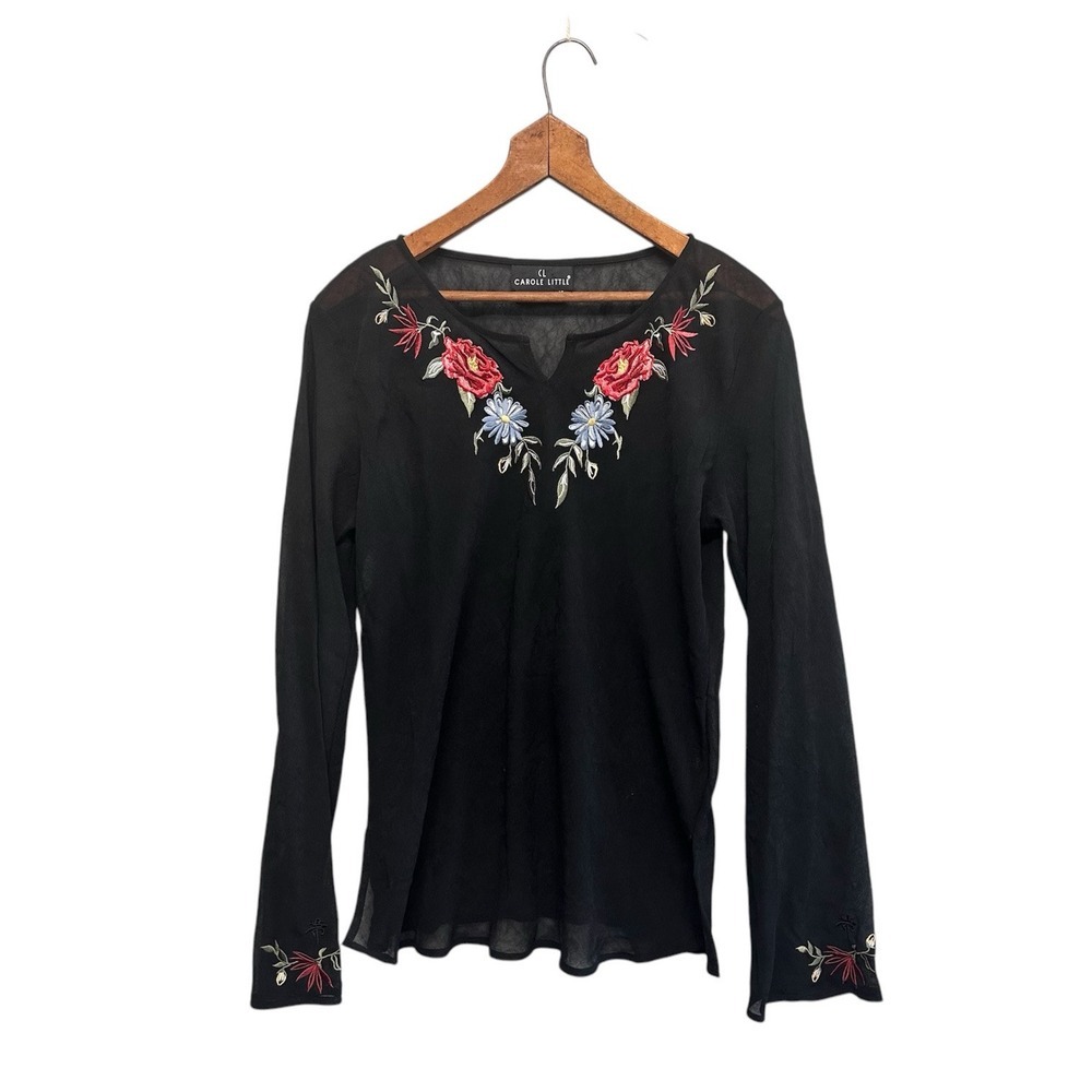 Vintage Y2K Sheer Womens Top 12 Floral Embroidered  Whimsigoth Coquette Ethereal
